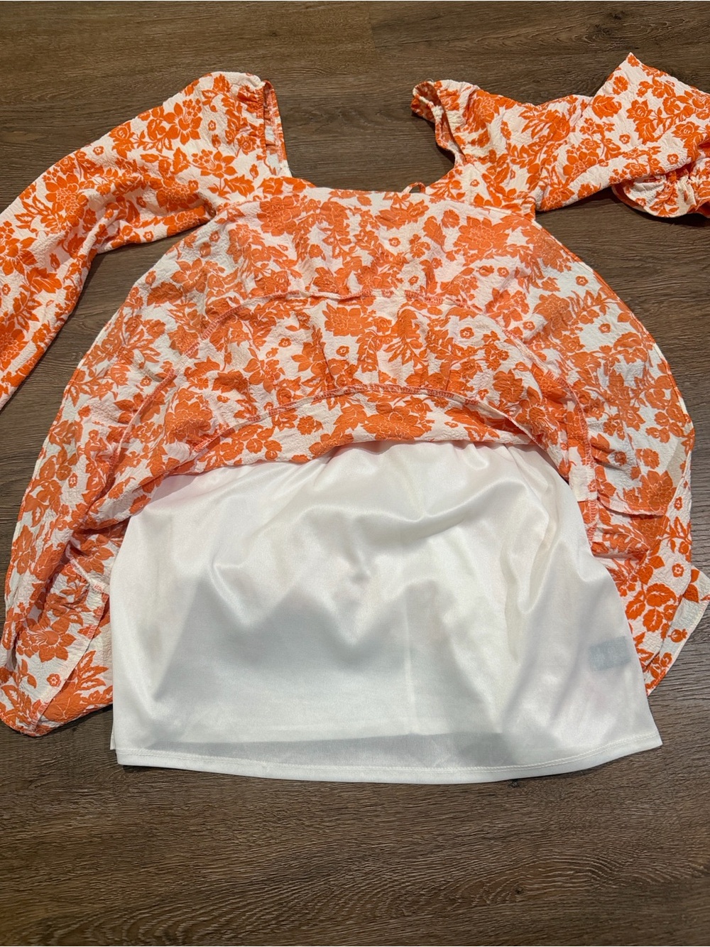 Crystal Doll Orange White Floral Smocked Tiered Ruffle Mini Dress XS - Picture 11 of 11